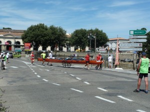 Photo insolite du jour, un aviron en liberté dans Carcassonne.